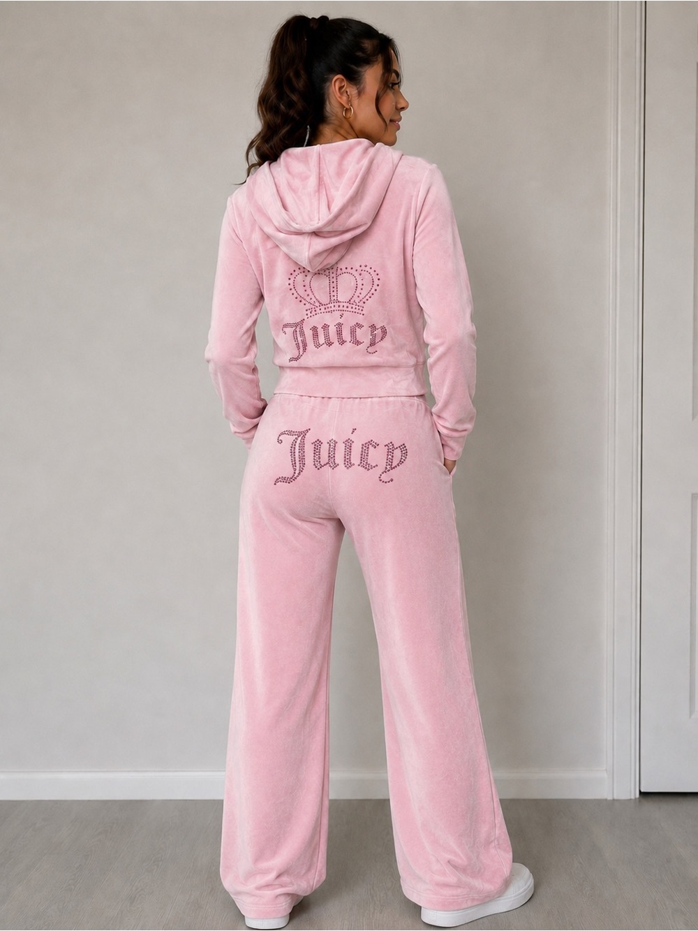 Juicy Couture Velour Tracksuit in Whispet Pink on Pink